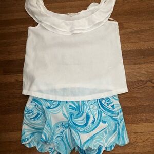 Lilly Pulitzer Buttercup shorts Blue White Womens teen size 0 scalloped